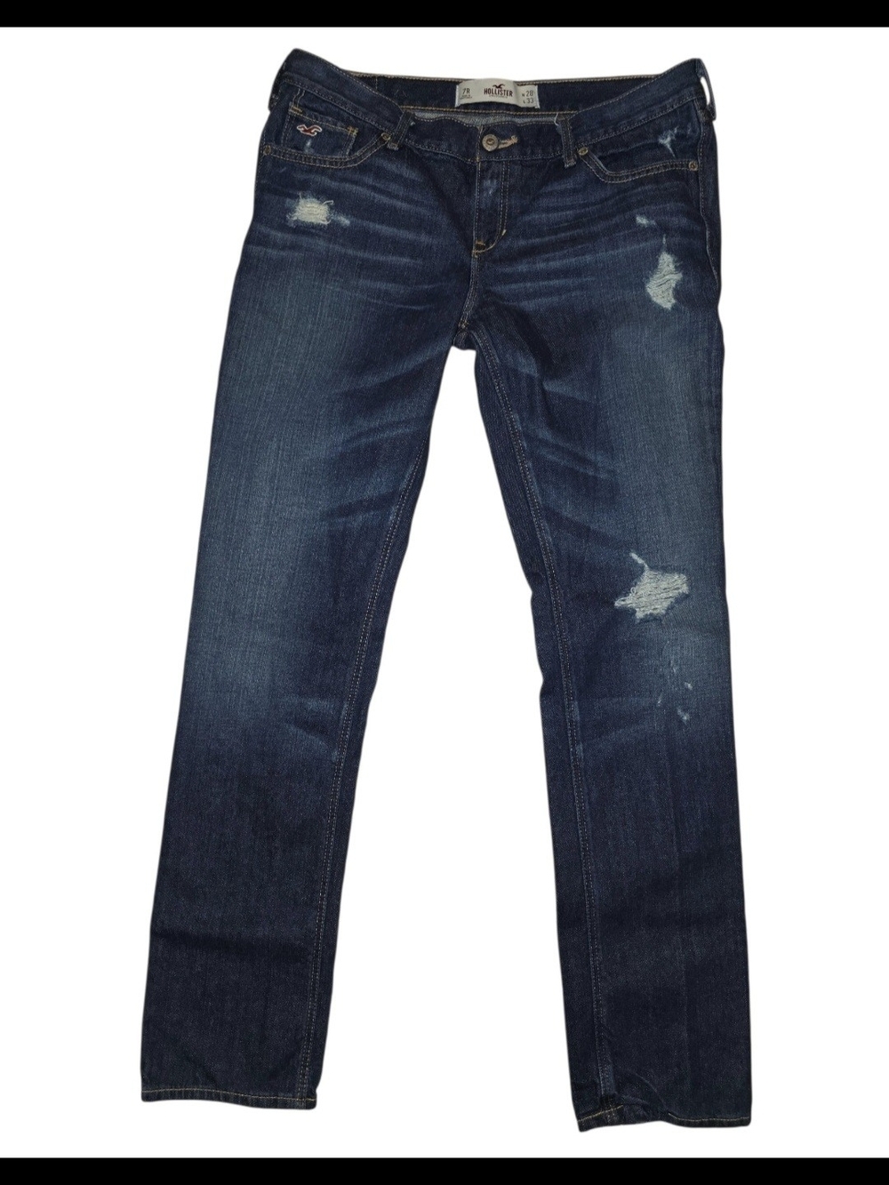Hollister Dark Indigo Straight Leg Jeans with Distress